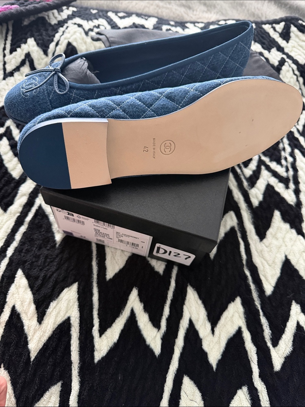 Chanel Quilted Denim Ballet Flats in Blue - Picture 2 of 10